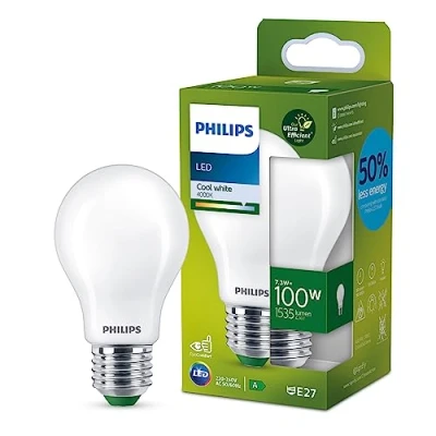 Bild av Philips LED Ultra Efficient, Extremt energisnål klassisk ljuskälla, 100W, A60, E27, 4000 kelvin, frostat glas, 50.000 timmar livslängd