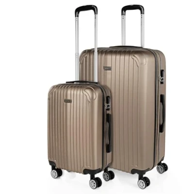 Bild av ITACA uppsättning av 2 styva resväskor 4 hjulvagn 55/75 cm abs. resistent och lätt. utbyggbar. bagage. liten stuga godkänd stor., Champagne