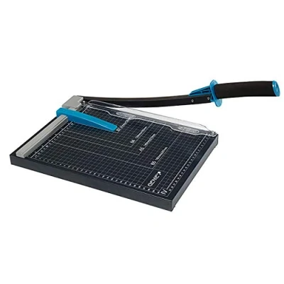 Bild av Genie GM A4 skärmaskin i papper (lämplig för format upp till DIN A4; 12 ark, material som papper; foton; hantverkslåda osv.; högkvalitativ metall arbetsyta) svart/blå