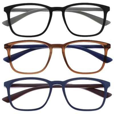 Bild av OPULIZE Max läsglasögon bred rektangulär klassisk ram unisex herr dam fjädergångjärn R78, Svart/brun/blå 3 par, +1.00 Dioptrías