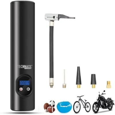 Bild av Technaxx batterikompressor för bilar, cyklar, motorcyklar, bollar mini elektrisk luftpump med 6000 Li Ion batteri integrerad arbetslampa 6 lysdioder bärbar luftkompressor TX 157