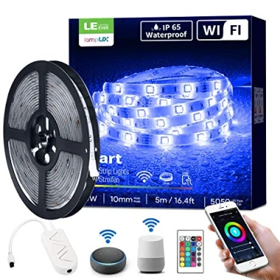 Bild av LE LED strip 5M, Alexa RGB strip, IP65 vattentät Smart [endast 2,4 GHz] WiFi Hell 5050 light chain för hus, kök, fest, TV, Kompatibel med Alexa, Google Home