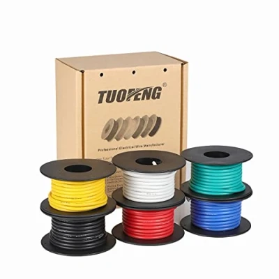 Bild av Tuofeng tråd 16 AWG, sats med anslutningskabel, flexibel silikontråd (6 spolar på 4,6 m i olika färger) 600 V, hög temperaturbeständig