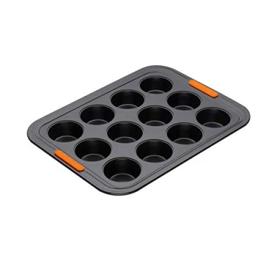 Bild av Le Creuset Non stick minimuffinsform, för 12 stycken (Ø 4,5 cm), syradegbeständig, tillverkad av kolstål, antracit/orange