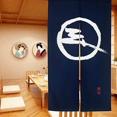 Bild av LIGICKY Noren Japansk gardin lång fönstertapet gardiner panel hängande tapet dekoration blå (85 x 150 cm, enkel traditionell modell)