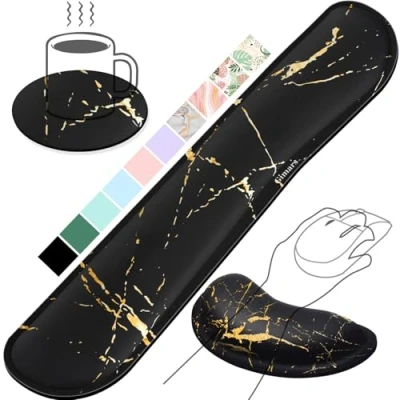 Bild av Gimars Tangentbord Handledsstöd, Ergonomiskt Minnesskum Mus Gel Armbågsstöd Tangentbordsstöd med Halkfri PU Bas för Kontorsspel, MAC, Dator, Marmor