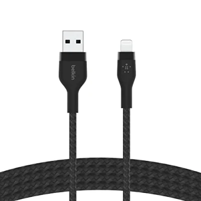 Bild av Belkin BoostCharge Pro Flex flätad USB typ A till Lightning kabel (1 m/3,3 FT), MFi certifierad laddningskabel för iPhone 14/14 Plus, 13, 12, Pro, Max, Mini, SE, iPad med mera svart