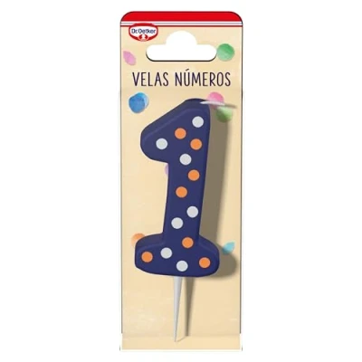 Bild av DR. OETKER ljus nummer 1, födelsedagsljus för att anpassa kakor, muffins eller kakor 1 pack med i röd, blå, grön gul