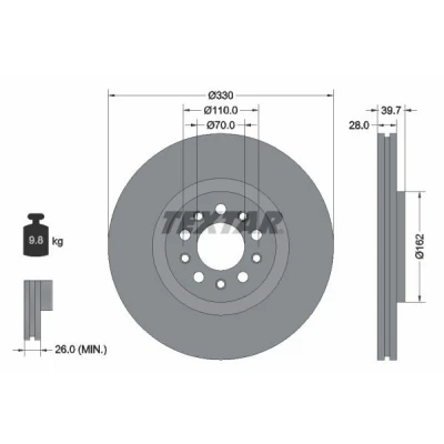 Bild av TEXTAR PRO 92220903 Disque de frein 330 28 05/10 110 ventilé l&#039;intérieur revêtu sans boulon fix roue, moyeu roue
