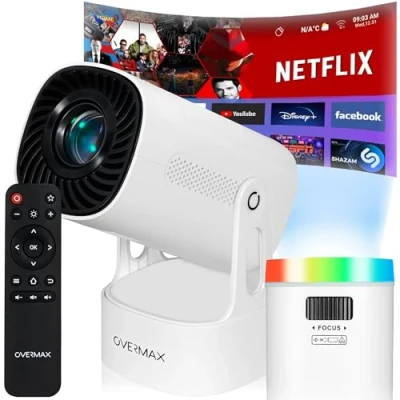 Bild av Overmax Multipic EZ 4K Mini Projektor med Android 9.0, 200&quot; Skärm, 120 min Batteritid, Wi Fi &amp; Bluetooth, Automatisk Keystone, Miracast, Inbyggd Högtalare, NightSky Ambiente Funktioner
