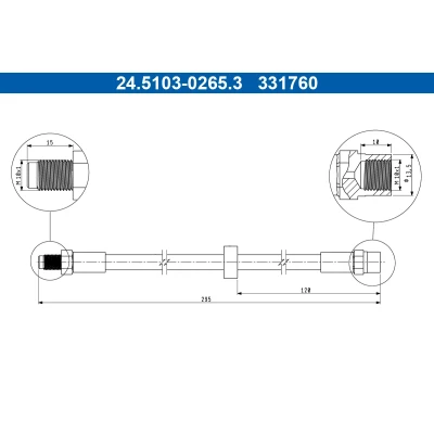 Bild av ATE 24.5103 0265.3 Flexible De Frein 295mm M10x1mm VOLVO: V70 2, S60 I, XC70 I Cross Country