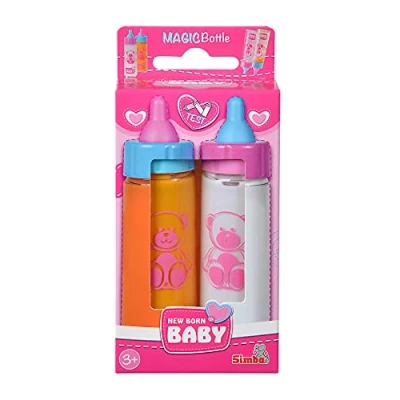 Bild av Simba 105560011 New Born Baby magiska mjölkflaskor, 2 stycken, för babydockor, lekdockor, med försvinnande innehåll, 1 x mjölk, juice, 12 cm, docktillbehör, dockor mamma, barn från 3 år