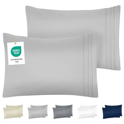 Bild av Dreamzie Örngott 40x60 Set med 2 i Oeko Tex Certified Borstad mikrofiber Mjukt kuddfodral broderade mönster Grå