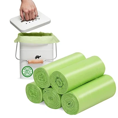 Bild av Biologiskt nedbrytbar sopsäck, 100 stycken, 15 l, liten återvinning, 24 gallon, tjock, soppåse, komposterbar för mat/hushåll/trädgårdsavfall i kök, kontor, hem, husdjur