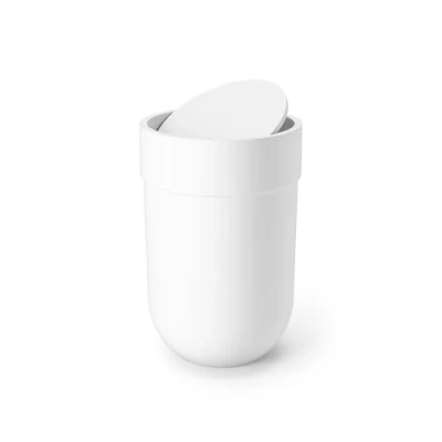 Bild av Umbra Touch papperskorg med 6 l kapacitet och svänglock kosmetikväska för badrum små rum modern, slät design mjuk touch, plast/vit