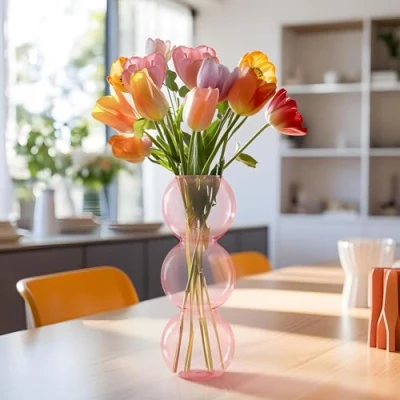 Bild av Navaris dekorationsvas modern rosa vardagsrum blomvas glasvas bubbelform för fönsterbräda skänkning byrå torkade blommor heminredning bubbelvas