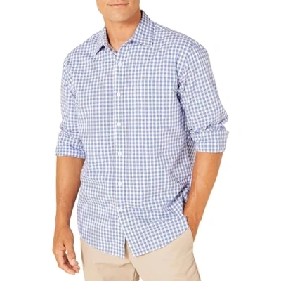 Bild av Amazon Essentials Men&#039;s Långärmad ledig poplinskjorta med normal passform, Blå Vit Rutig, XL