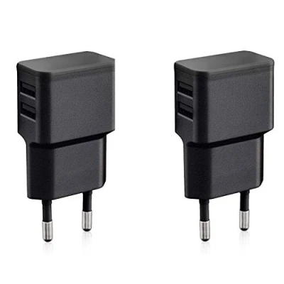 Bild av Wicked Chili 2 pack dubbel USB laddare 12 W/2 400 mA Pro serien universell strömförsörjning lämplig för mobiltelefon, watch, powerbank och Bluetooth högtalare, vägs nätadapter (strömkontakt 90,