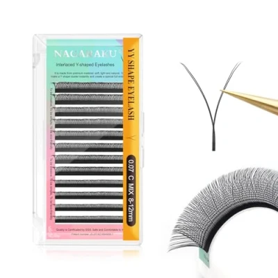 Bild av NAGARAKU YY Ögonfransförlängning Fransförlängning 4D Handvävd Cross Wispy Eyelash Volym Ögonfransar Förlängning Premade Fans Y Ögonfranskorsade Och Korsade 12 Rader Svarta(0.07 C 8 12mm）