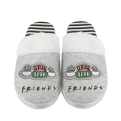Bild av Friends Central Perk tofflor för kvinnor grå och vita fluffiga F.R.I.E.N.D.S husskor polyester slip on med greppsula, TV show, gåvor, Grå, 40/41 EU