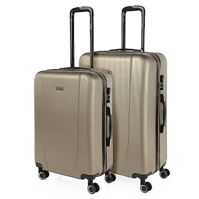 Bild av ITACA Set med 2 Rigid Travel Resväskor 55/75 cm 4 hjul ABS. Resistenta och Lätta. Övre sidoHandtag Kombinationslås. Liten stuga godkänd stor., Champagne