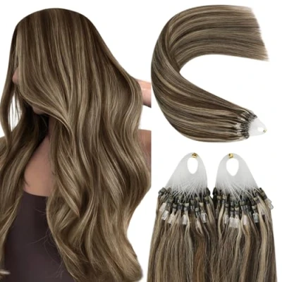 Bild av YoungSee microring Extensions mörkbrun 55 cm mikroring hårförlängningar smidig Loop hårförlängning äkta hår mikropärlor mikrohårförlängningar 50 g #P4/27