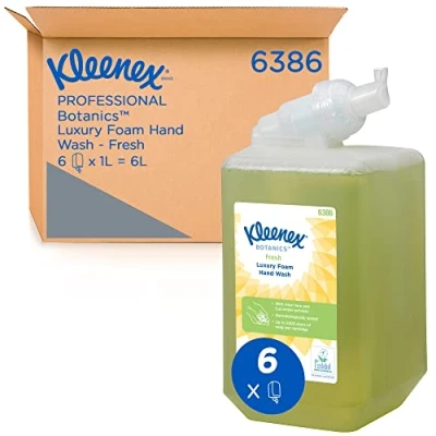 Bild av Kleenex Botanics Fresh Luxury Foam handtvål 6386 doftande skummande handtvätt 6 x 1 liter grön flytande tvål påfyllning (totalt liter)