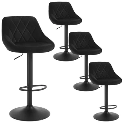 Bild av WOLTU BH219sz 4 st., stycken barstolar i sammet, vadderad, höjdjusterbar, svängbar, svart