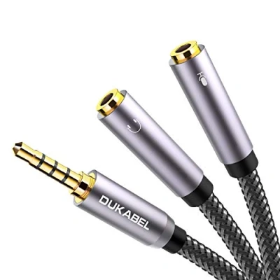Bild av DuKabel Ljudmikrofon komboadapter för PC spelheadset 3,5 mm uttag Y splitter adapterkabel (2 x TRS till TRRS uttag) PS4, Xbox One, mobiltelefon och bärbar dator 0,3 meter