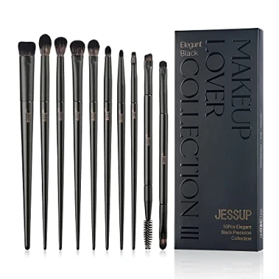 Bild av Jessup ögonskuggsborste Professionella ögonmakeupborstar 10 st Blending borste Crease brush Duo End Ögonbrynsborste,Svart T337