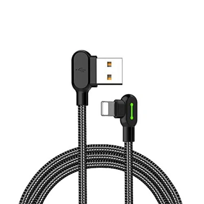 Bild av Mcdodo CA 4679 vinklad Apple Lightning (Non MFI) till USB A kabel för synkning och snabb laddning, med LED, svart, 3m