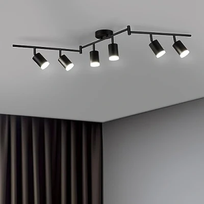 Bild av Bojim LED takstrålkastare 6 ljus, svart taklampa med rörligt GU10 spotljus, modern metallstrålkastare för vardagsrum, kök, sovrum (utan ljuskälla)…
