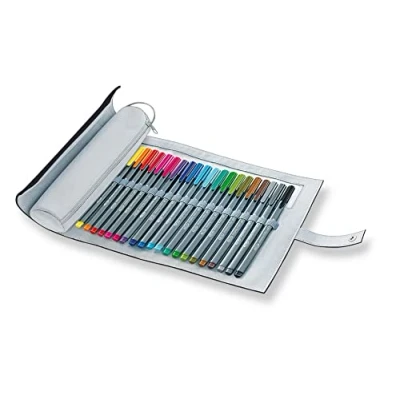 Bild av Staedtler 334 PC20 9 Fineliner triplus dreikant, Rollmäppchen mit 20 brillanten Farben superfeine, metallgefasste Spitze, Linienbreite 0.3 mm