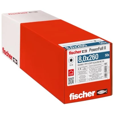 Bild av fischer PowerFull FPF II förstärkningsskruv CHTF 8,0 x 260 förzinkad beläggning, total gänga, cylindriskt huvud med Torx fotavtryck/låda 50 st