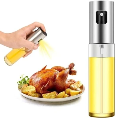Bild av TULMERO Oljespruta för matlagning, 4 i 1, påfyllningsbar olje och vinägerdispenserflaska, 100 ml klar sprayflaska med examen, grillning, stekning, sallad, bakning (1)