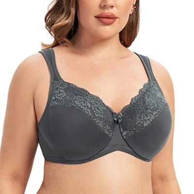 Bild av MELENECA Kvinnors Cushion Strap Full täckning Plus Size Bygel Spets Minimizer BH Antracit 80H