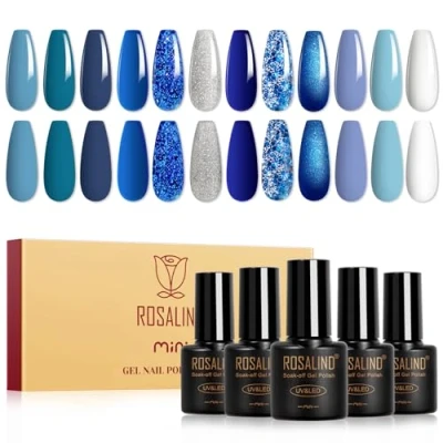Bild av ROSALIND UV nagellacksset, 12 färger vit rosa naken lila havregryn glitter färggel gelnaglar shellac blötläggning LED gel lack manikyr presentset