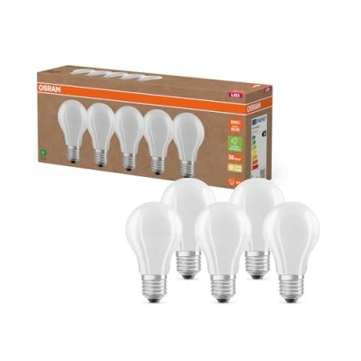 Bild av OSRAM Mycket effektiva LED lampor med energieffektivitetsklass A,Förpackning 5 lampor, ersätter vanliga 60W glödlampor, varmvit (2700K), E27, matt glas