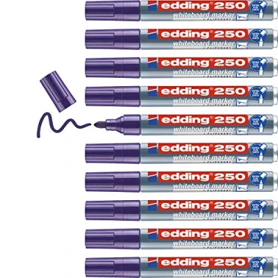 Bild av edding 250 markörer för whiteboardtavlor violett 10 pennor rund spets 1,53 mm whiteboardpenna whiteboard, kemtvätt flipchart, anteckningsblock