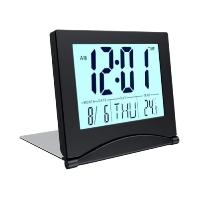 Bild av MMOBIEL Digitalklocka LCD Resealarm Vikbar med Bakgrundsbelysning Dag , Datum och Temperaturindikering Digital Väckarklocka för Bord Batteridriven Skrivbordsklocka Svart