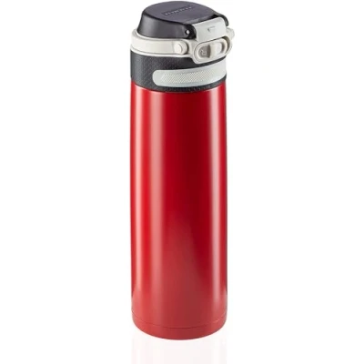 Bild av Leifheit Termosmugg Flip 600 ml, kaffemugg 100% tät, praktisk öppning med en hand, drickkopp att gå filter för vatten fruktbitar, håller dryckerna varma i upp till 6 timmar, röd