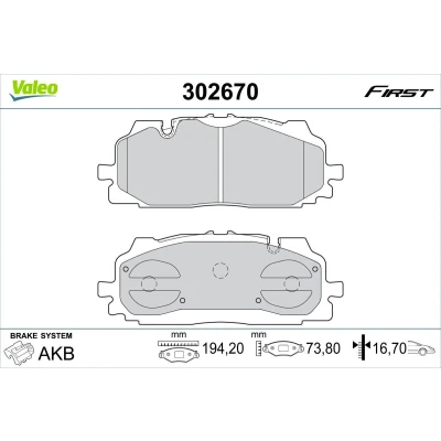Bild av VALEO 302670 Jeu de plaquettes frein Essieu Avant contact signal d&#039;usure exclu avec tôle anti bruit AUDI: Q5, Q7, A4 B9