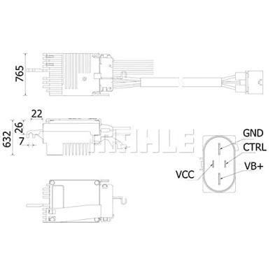 Bild av MAHLE ORIGINAL ABR 79 000S Régulateur, pulseur d&#039;air habitacle 12 avec jeu de câbles