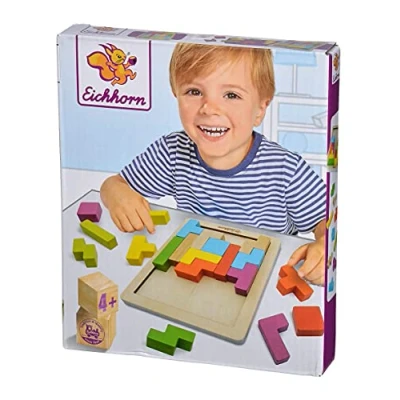 Bild av Eichhorn färgglatt formläggningsspel, skicklighetsspel med 20 stenar i 5 former, 21 delar, 18 x 15 cm stort, för 1 spelare, av trä, från 4 år