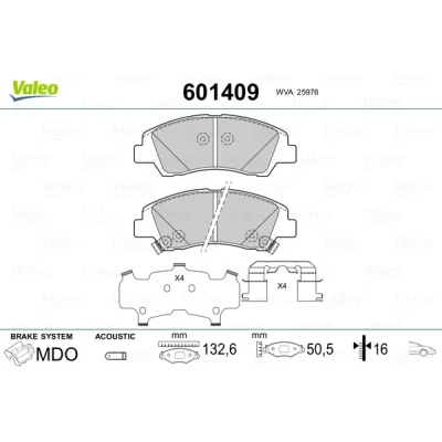 Bild av VALEO 601409 Jeu de plaquettes frein Essieu avant contact signal d&#039;usure inclus avec tôle anti bruit coulisses HYUNDAI: i10 II 3/5 portes