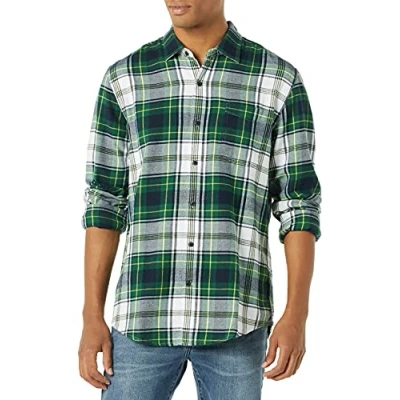 Bild av Amazon Essentials Men&#039;s Långärmad flanellskjorta (finns i Big &amp; Tall), Grön Vit Rutig, XS
