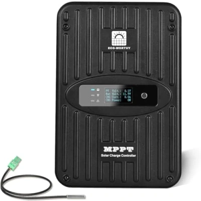 Bild av ECO WORTHY 40 A MPPT solladdningsstyrenhet 12 V/24 V DC ingång och digital OLED display temperatursensor negativ jord, 99 % laddningseffektivitet solregulator för litium, förseglat