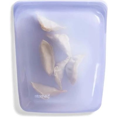 Bild av Stasher silikon återanvändbar förvaringsväska, 1/2 gallon (lavendel) Matlagningsbehållare lunch, resor, smink, gymväska Frys, ugn, mikrovågsugn, diskmaskinssäker, läckagesäker