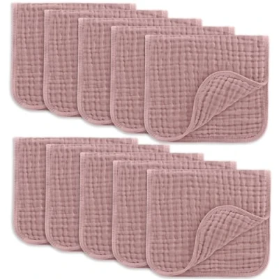 Bild av Comfy Cubs Muslin spottdukar set om 6 stora 100 % bomull handtvättlappar lager extra absorberande och mjuka (Mauva 10 pack)