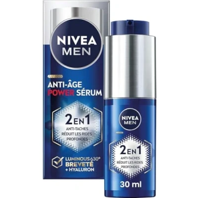 Bild av NIVEA MEN Power 2 i 1 serum LUMINOUS630® anti aging &amp; fläckar (1 x 30 ml), fuktgivande ansiktsserum berikat med hyaluronsyra, mänsklig vård för alla hudtyper